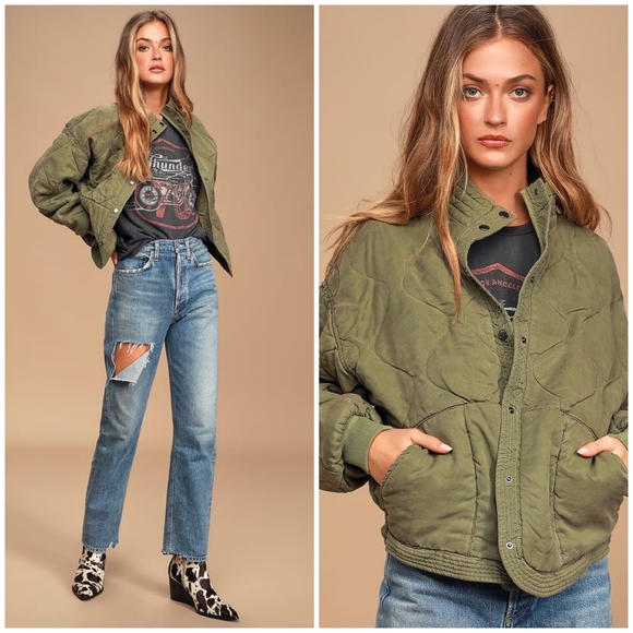 Jou Jou Macy's Plus Size Olive Green Quilted Jacket - Picture 5 of 15